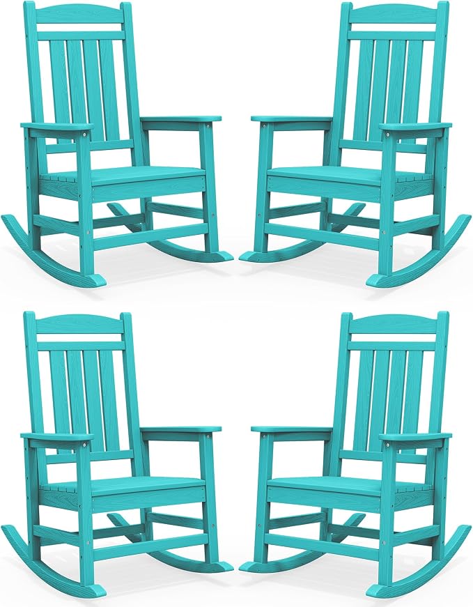 SERWALL HDPE Outdoor Rocking Chair Set of 4, Patio Rocking Chairs, All-Weather by SERWALL