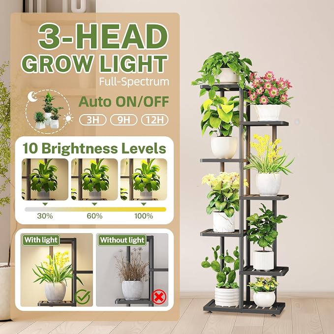 iDavosic.ly Plant Stand with Grow Light Indoor Outdoor, 6-Tier Tall Metal - Image 4