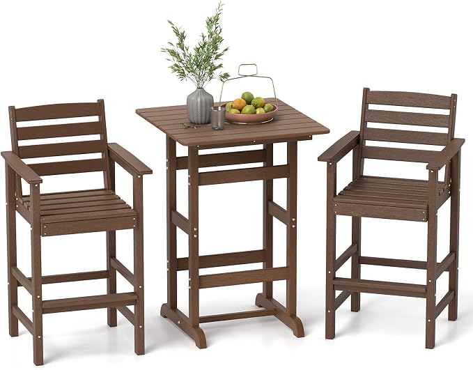 Tangkula 3-Piece Patio HDPE Bar Set, 2 Bar Height Adirondack Armchairs w/Square by TANGKULA