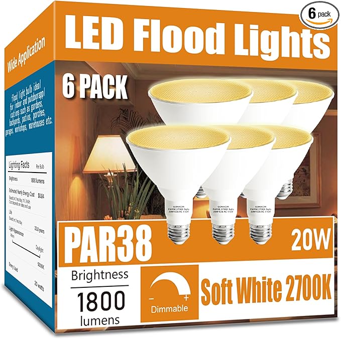 Par38 led Flood Lights Outdoor Light Bulb, Dimmable 1800LM, 20W Replace up to by Gonhom