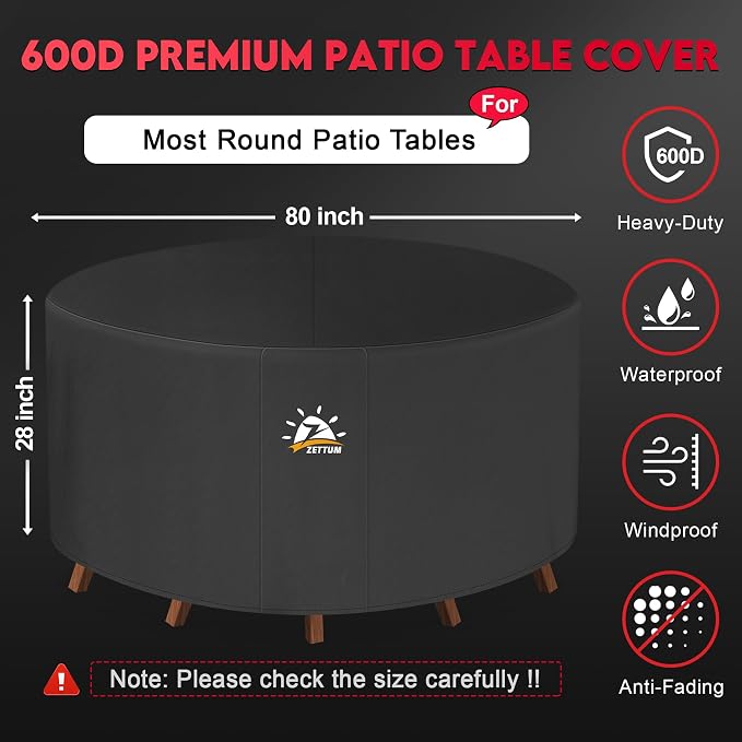 Zettum Round Patio Table Cover 80 Inch - Image 2