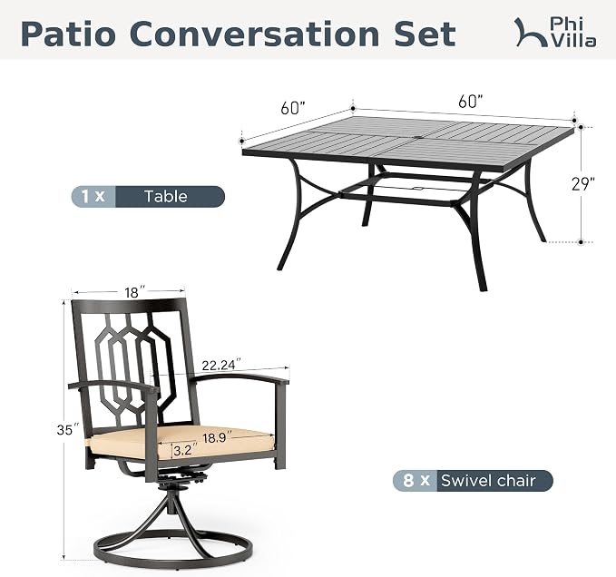 PHI VILLA 9 Pieces Outdoor Dining Set - Image 9