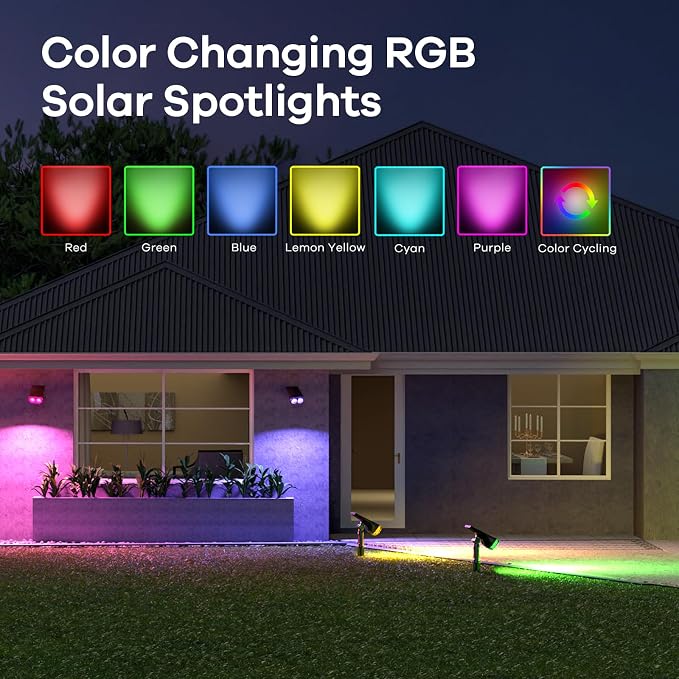 Consciot Solar Color Changing Outdoor Spotlights, 7 Lighting Modes Outside - Image 2