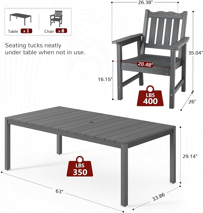 Stoog All-Weather Patio Dining Sets, 7 Pieces Patio Dining Table - Image 5