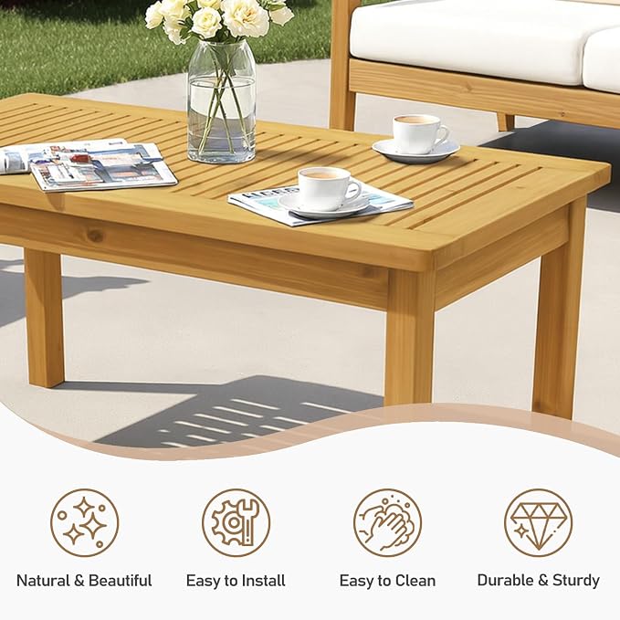 VINGLI Outdoor Wood Coffee Table, Solid Cedar Wood Accent Table - Image 4