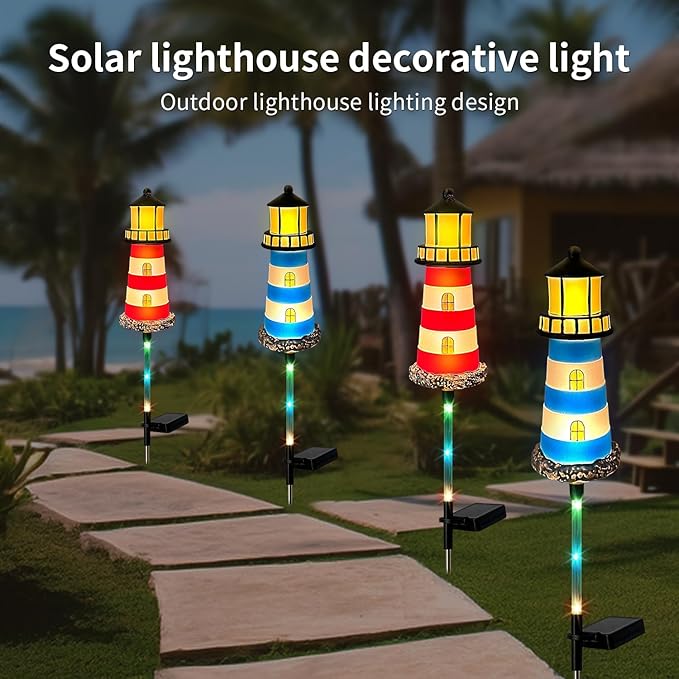 Solar Garden Lights Outdoor Decorations, 4 Packs Lighthouse Waterproof - Image 5