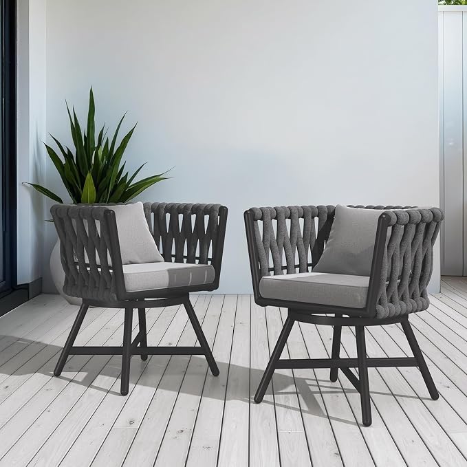 Grand patio Swivel Rope Wicker Chairs Set of 2, Patio Dining Chairs - Image 3