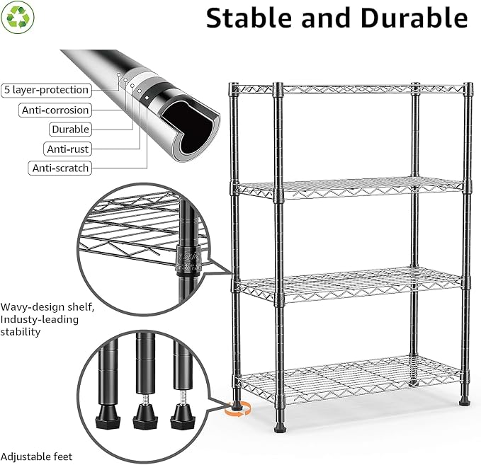 Xcity Storage Shelves, 4 Tier Heavy Duty Metal Shelving Unit, 1600 LBS Capacity - Image 3