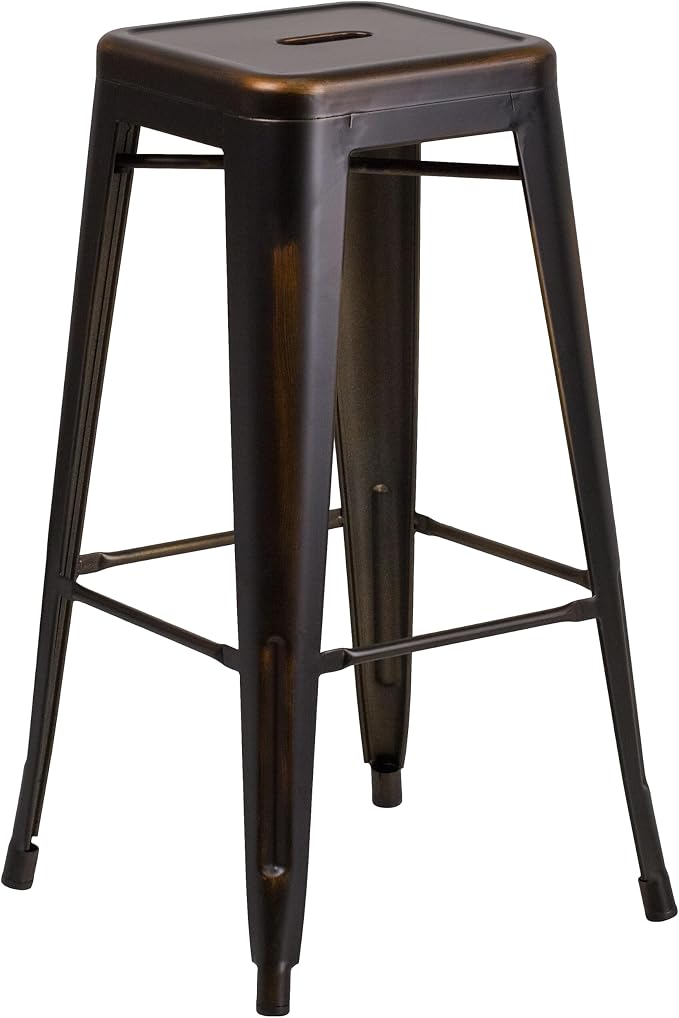 Flash Furniture Kai Commercial Grade 30" High Backless Distressed Copper Metal by FlashFurniture