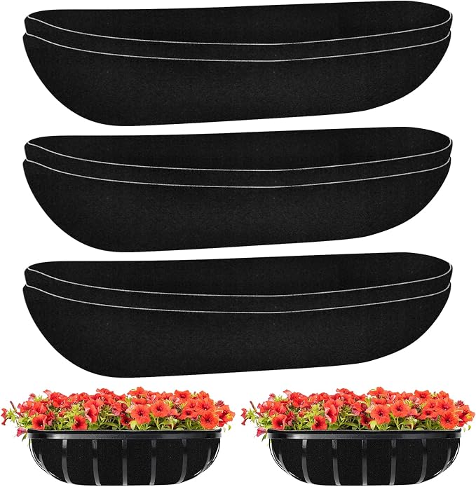 Riare 6 Pack 24 Inch Black Felt Window Box Liners- Fabric Trough Planter Basket by Riare