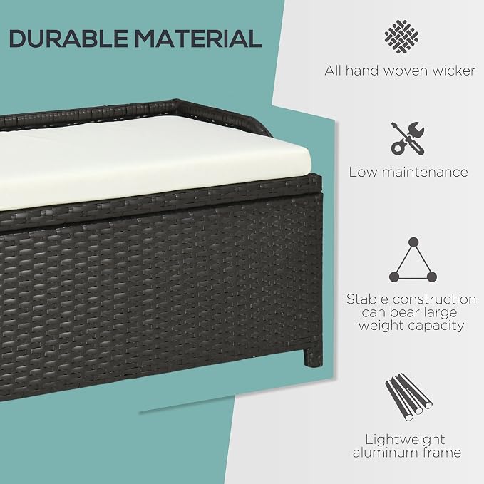 Outsunny 38 Gallon Outdoor Wicker Storage Bench Deck Box, PE Rattan Patio - Image 7