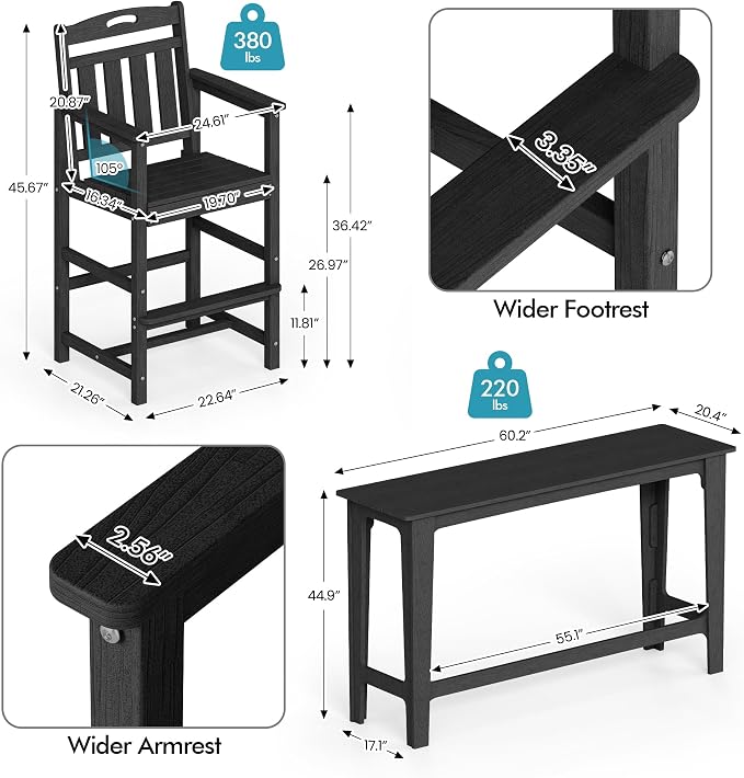 Ciokea Outdoor Bar Height Table Set of 5, Heavy-Duty All-Weather HDPE Patio Bar - Image 3