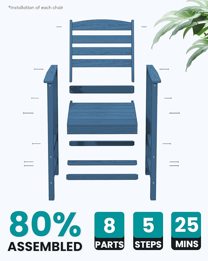 SERWALL Tall Adirondack Chairs Set of 2, Oversize Balcony Adirondack Chairs Set - Image 8