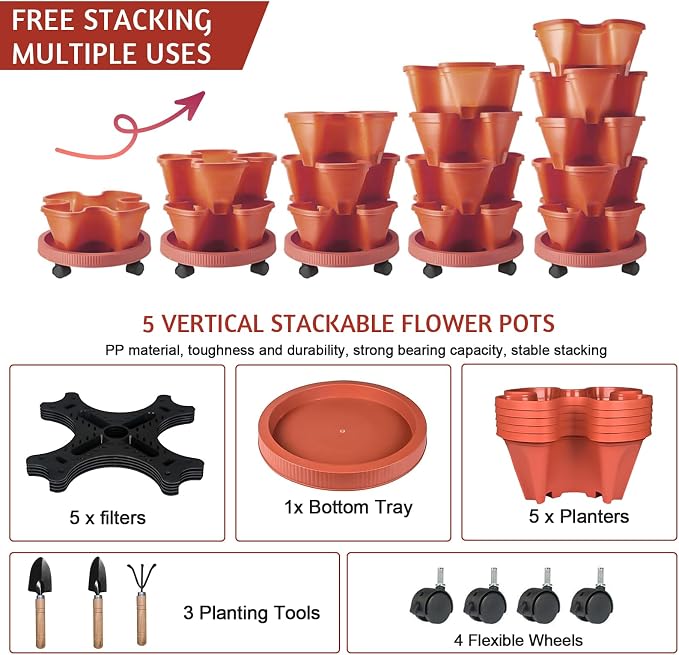 Vertical Strawberry Planter-5 Tier Stackable Herb Tower Planters Stacking - Image 5