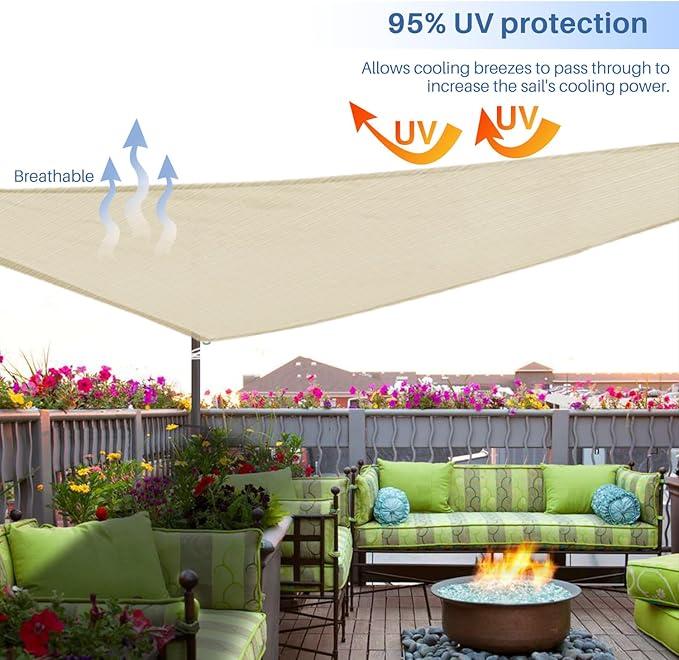 E&K Sunrise 23' x 23' x 23' Sun Shade Sail Triangle Canopy Shade Cover UV Block - Image 5