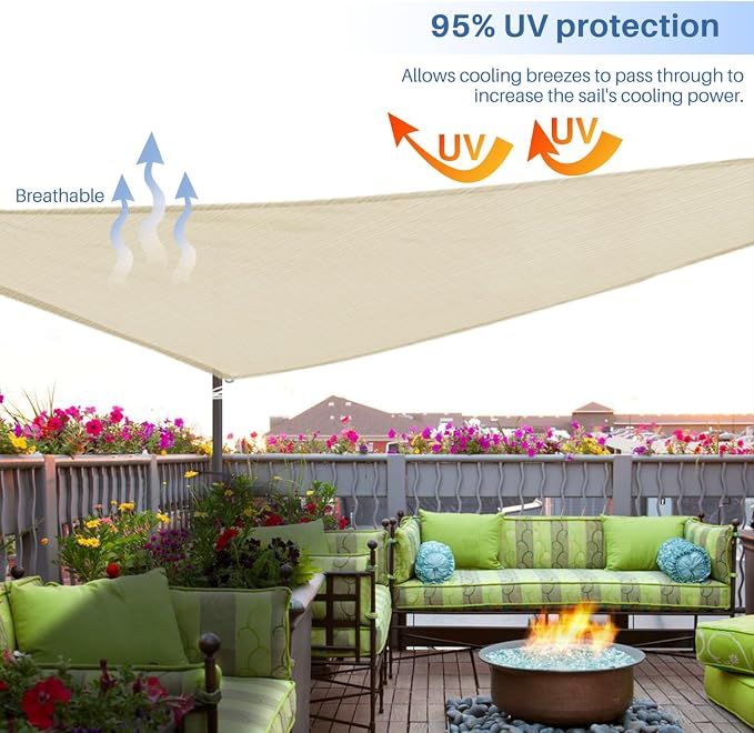 E&K Sunrise 25' x 25' x 25' Sun Shade Sail Triangle Canopy Shade Cover UV Block - Image 5