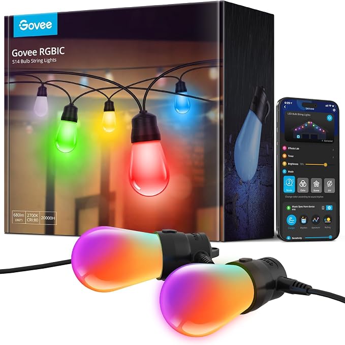 Govee Smart Outdoor String Lights H7015, 48ft RGBIC Outdoor Lights by Govee