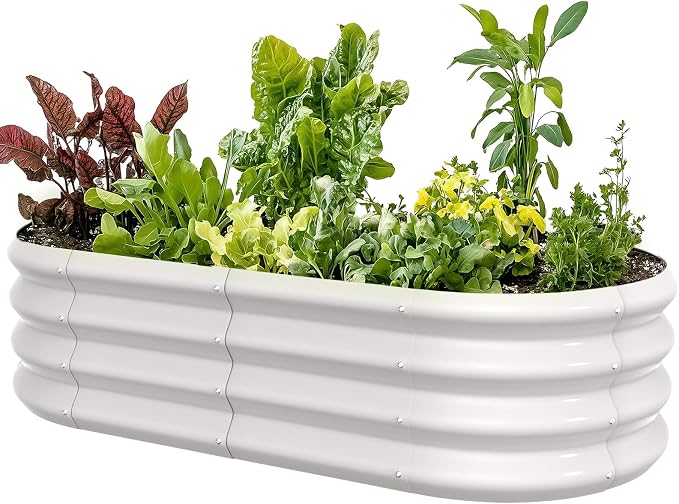 4x2x1ft Oval Galvanized Raised Garden Bed Outdoor 9-in-1 Large Metal Modular by IDEAFAMILY