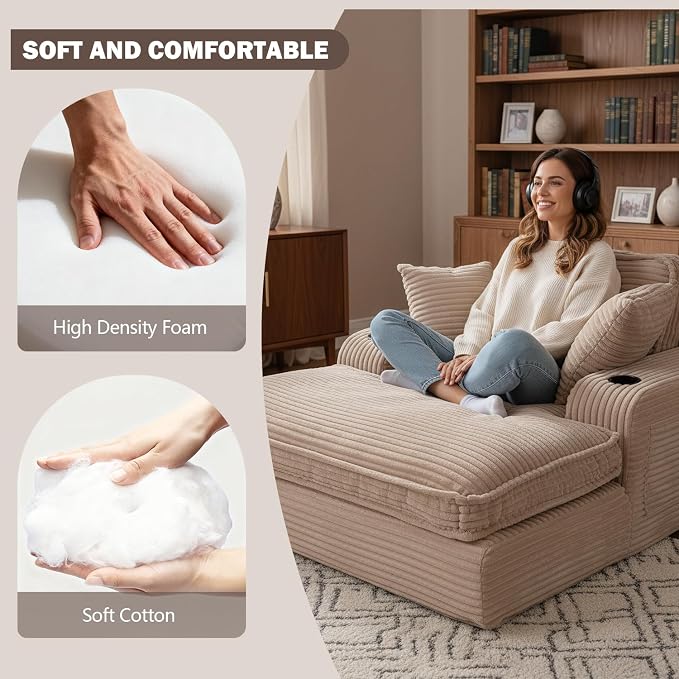 67" Oversized Chaise Lounge Chair Indoor, Soft Boneless Cloud Couch - Image 6