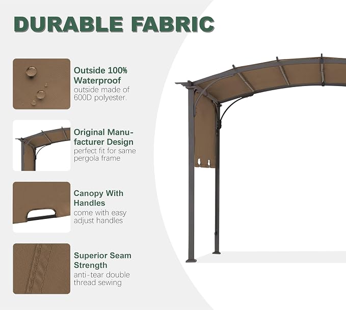 85''x 208'' Universal Doubleton Steel Pergola Replacement Cover - Image 3