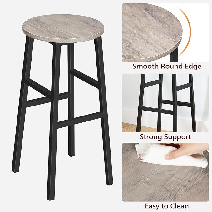 Bar Stools, 28 Inch Kitchen Breakfast Bar Stools, Industrial Stools, Easy - Image 6