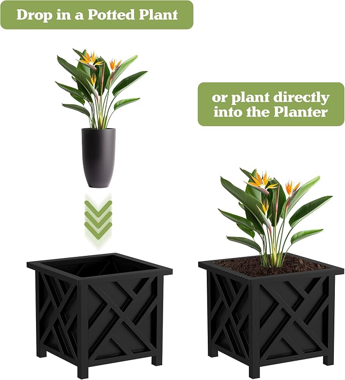 Lattice Design Planter Box 2-Pack – 14.75-Inch Decorative Outdoor Flower or - Image 2
