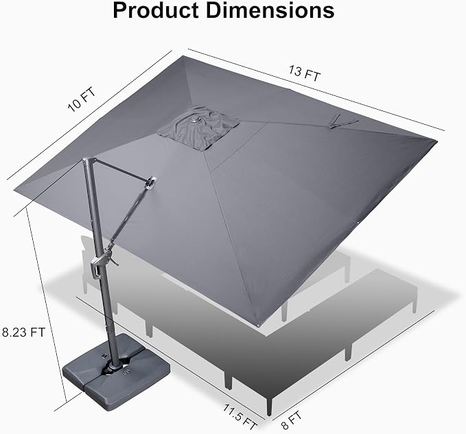 PURPLE LEAF 10' X 13' Rectangle Cantilever Umbrella - Image 9