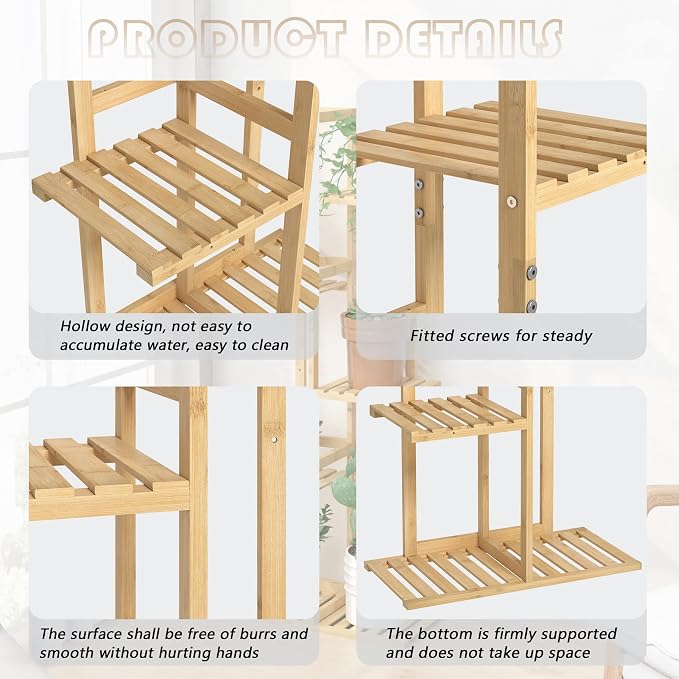 Laiensia Bamboo 5 Tier 6 Potted Plant Stand Rack Multiple Flower Pot Holder - Image 7