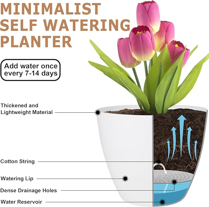 Plant Pots 10/9/8/7.5/7 Inch Self Watering Pots, Plastic Flower Pots, Nursery - Image 4