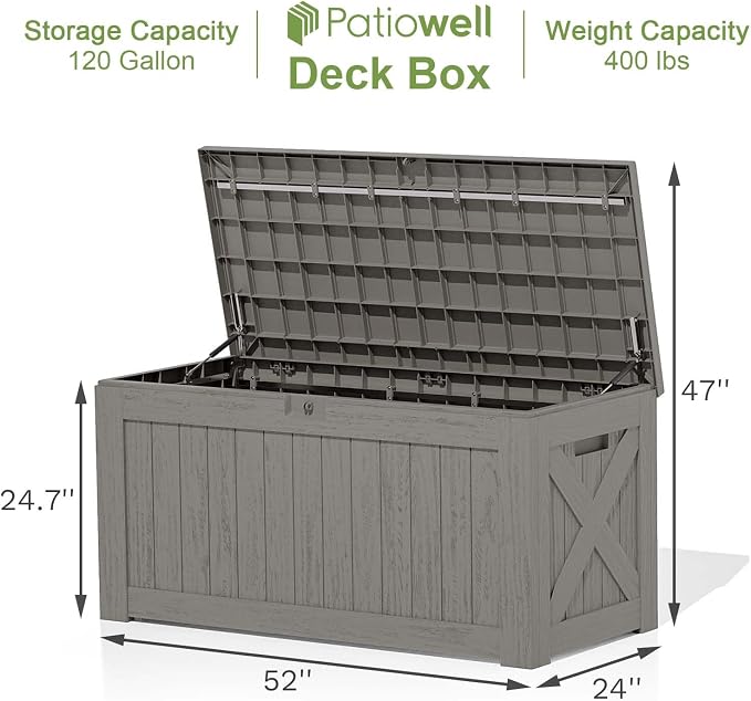 Patiowell 120 Gallon Large Deck Box, Outdoor Lockable Storage Box - Image 4