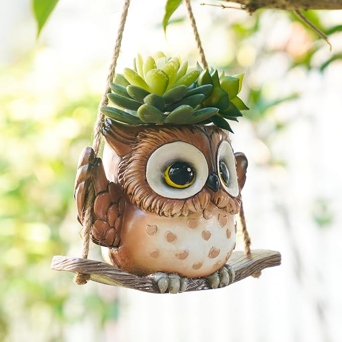Swing Owl Hanging Planters for Indoor Plants, Cute Small Succulent Pots - Image 2