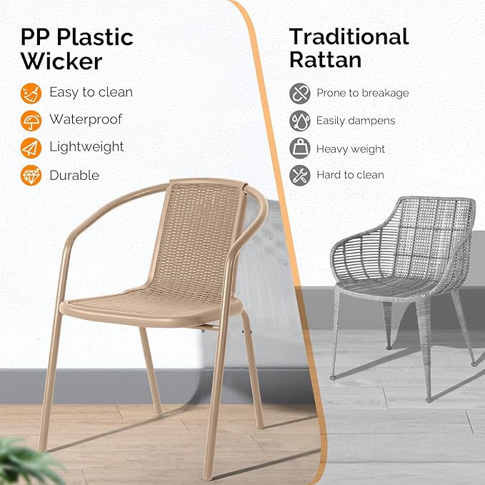 VINGLI PE Rattan Outdoor Dining Chairs Set of 4, Plastic Stackable Patio Chairs - Image 6