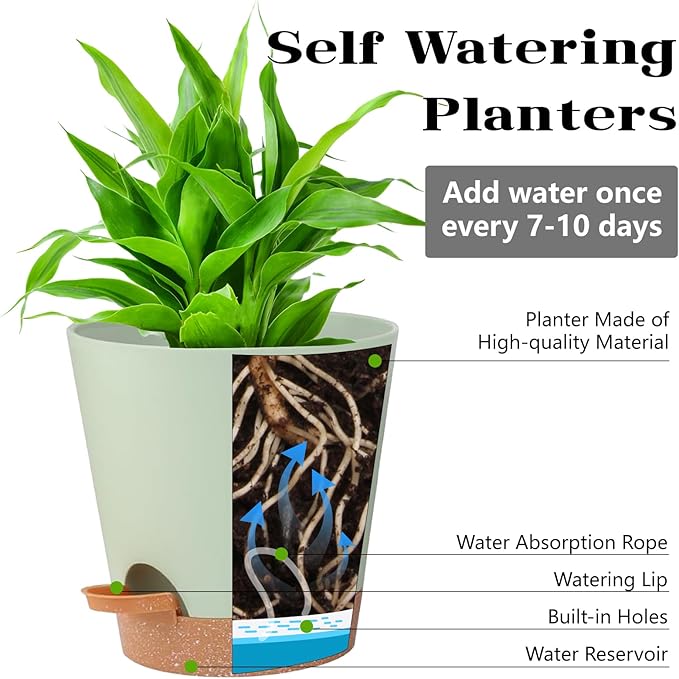 Self Watering Green Plastic Plant Pot Flower Planters - Image 2