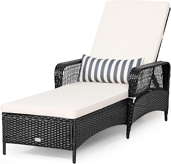 Tangkula Wicker Chaise Lounge Outdoor, Patio Rattan Reclining Chaise by TANGKULA