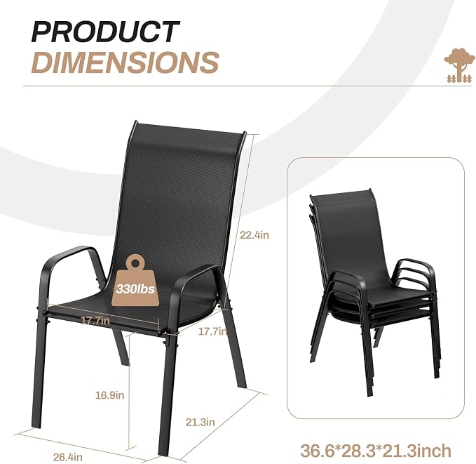 TLSUNNY Patio Chairs, Stackable Textilene Outdoor Dining Furniture - Image 3