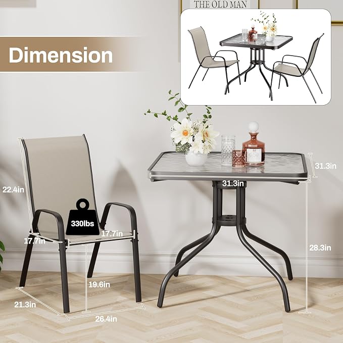 TLSUNNY Patio Dining Set 5 Pieces, All Weather Outdoor Furniture W/30"X 30" - Image 2