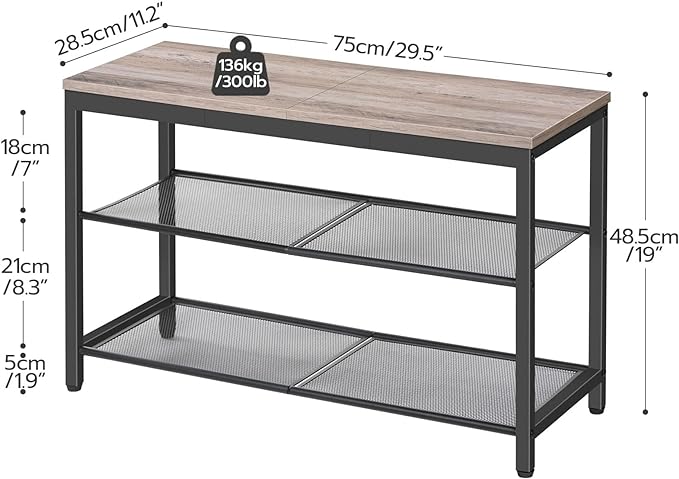 HOOBRO Shoe Bench, 3-Tier Shoe Rack, Industrial Shoe Organizer Storage Bench - Image 3
