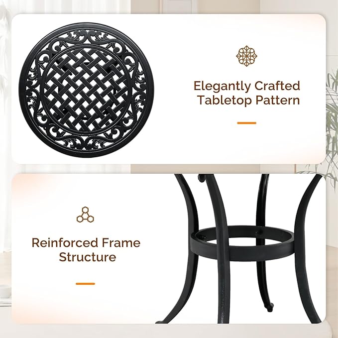 VINGLI 24” Cast Aluminum Outdoor Side Table, All Weather Round Patio Side Table - Image 5