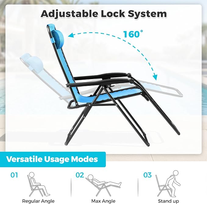 Homall Zero Gravity Chair Patio Folding Lawn Outdoor Lounge Gravity Camp - Image 5