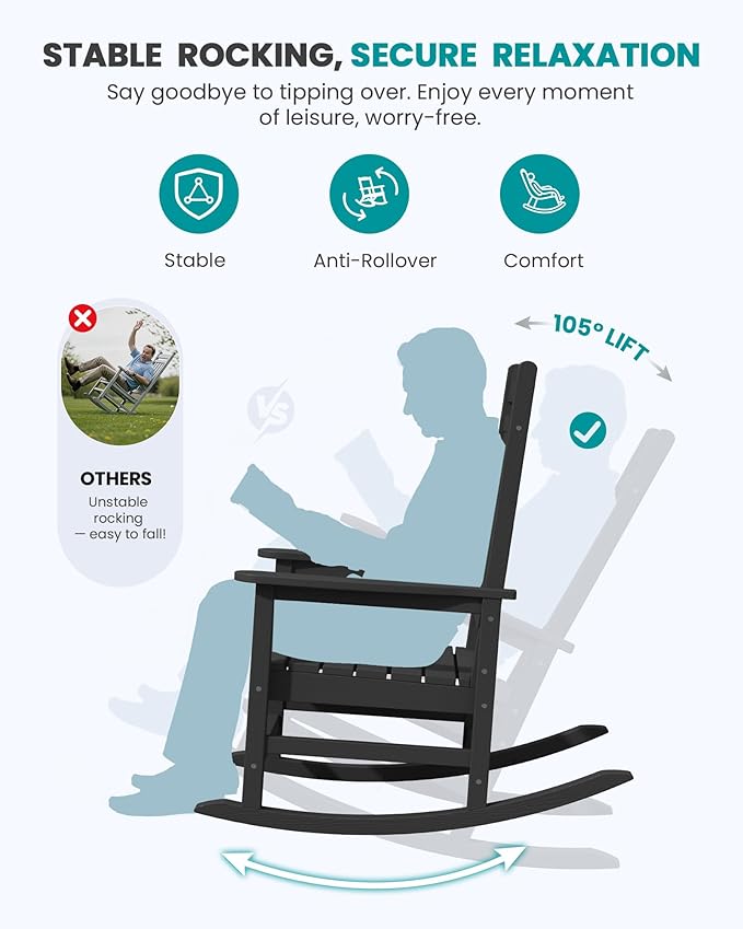 SERWALL Oversized Outdoor Rocking Chair, All-Weather Patio Rocking Chair - Image 5
