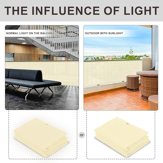 LOVE STORY Custom Size 3'x34' Butter Cream Balcony Privacy Screen, UV Block - Image 2