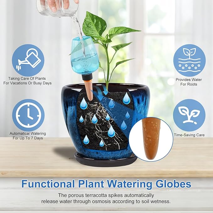 Ceramic Pots for Plant with Self Watering Globes, 8 inch Planters for Indoor - Image 3