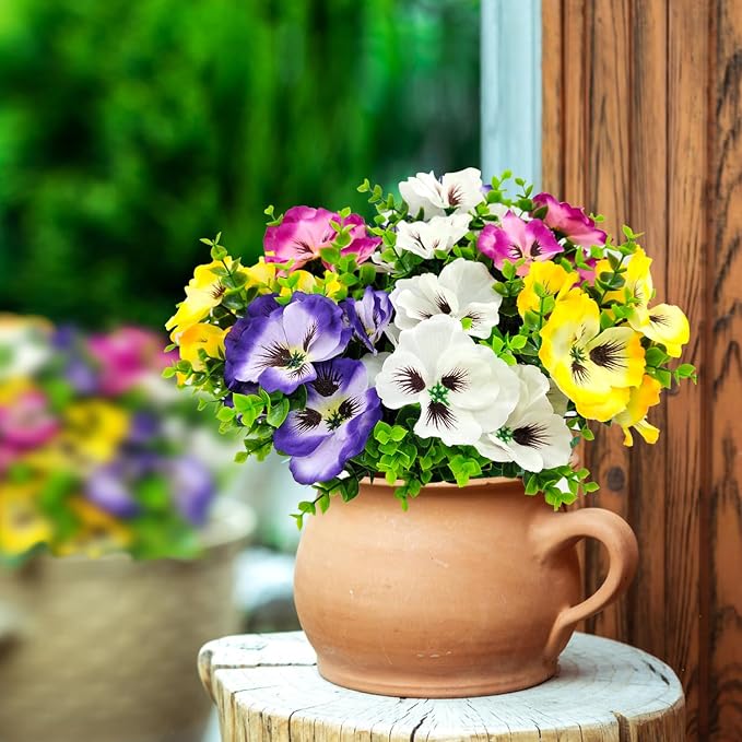 Pansies Artificial Flowers for Outdoors UV Resistant 12 Bundles Silk Pansy - Image 5