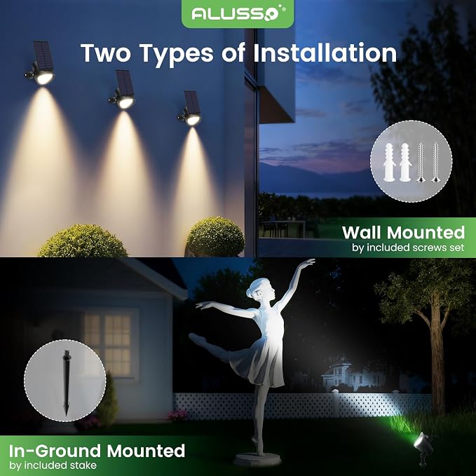 ALUSSO® Solar Landscape Spotlights 3CCT, Dimmable Solar Spot Lights Outdoor - Image 8