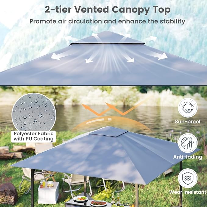 Tangkula 3 Piece Patio Bar Set, 8x8 FT Double-Tier Grill Gazebo - Image 5
