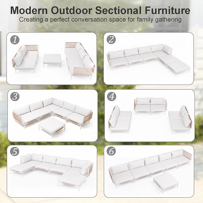 6 Piece Modern Outdoor Sectional Sofa, Weather-Resistant Metal Frame and - Image 3