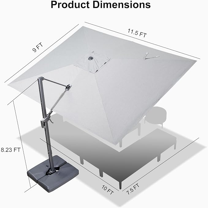 PURPLE LEAF Patio Umbrella 9' X 11.5' Rectangle Cantilever Umbrella Large - Image 9