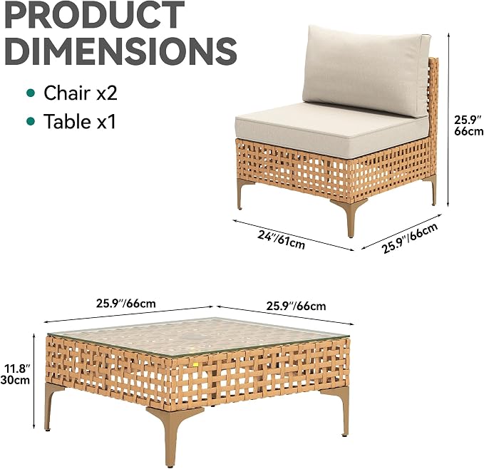 YITAHOME Wicker Patio Furniture Set 3 Pieces Outdoor Sectional Sofa - Image 3