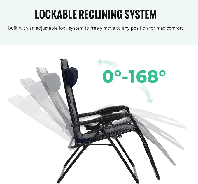 JEAREY Oversized Padded Zero Gravity Chairs Set of 2, Folding Lounge Chair - Image 6