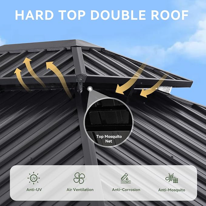Aoxun 12'x14' Hardtop Gazebo, Aluminum Frame Canopy - Image 6